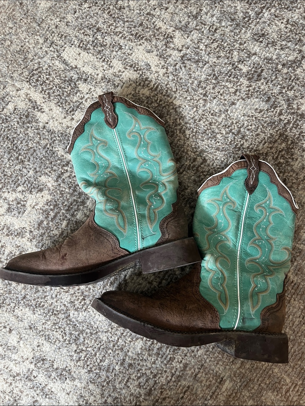 Justin Boots Brown & Turquoise Western Cowgirl Boots - Picture 5 of 10